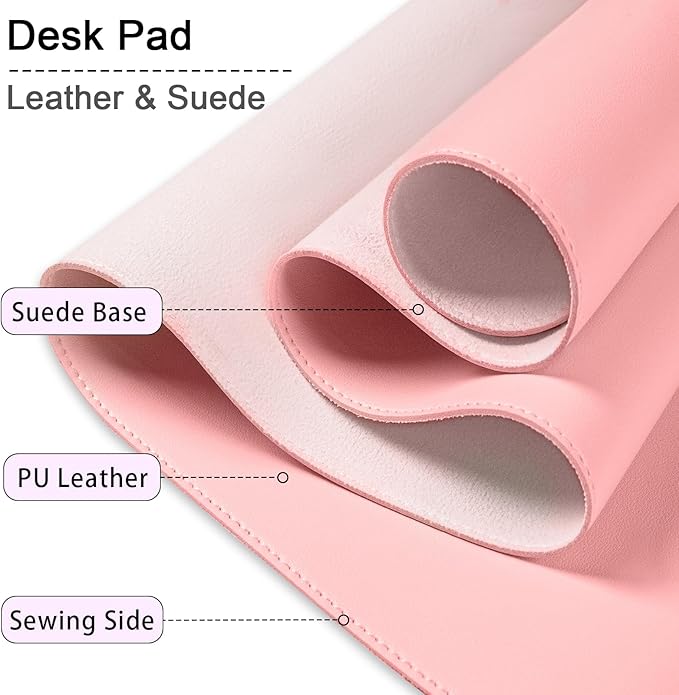 Non-Slip Desk Pad, 24" x 14" Large Mouse Pad, PU Leather Desk Mat with Suede, Laptop Desk Pad, Waterproof Keyboard Pad, Desk Blotter for Office/Home/Decor (Melon Pink)