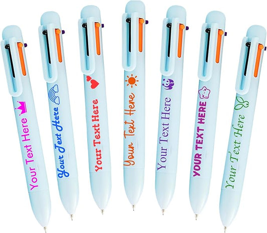 Personalized Multicolor Ballpoint Pen Bulk Custom 6-In-1 Pens with Name Logo Customized Color Pen Boys Girls Teacher Business Gift Blue_7PC