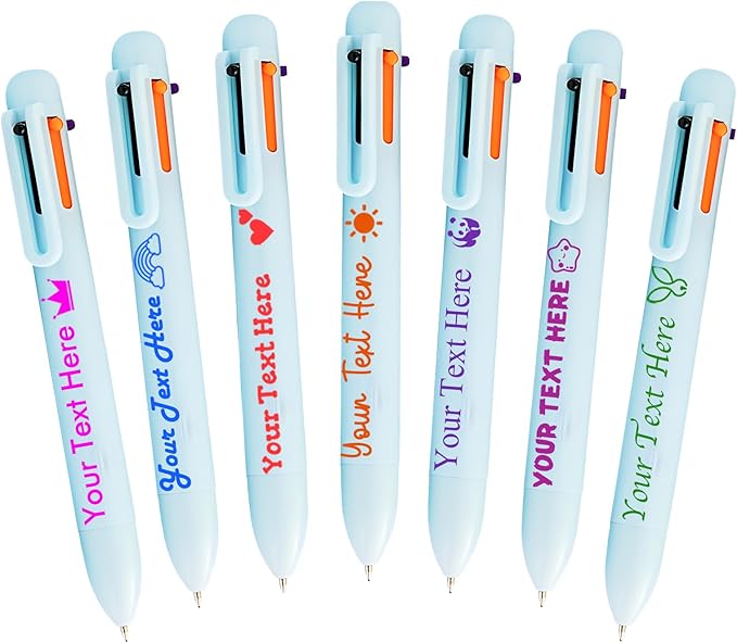 Personalized Multicolor Ballpoint Pen Bulk Custom 6-In-1 Pens with Name Logo Customized Color Pen Boys Girls Teacher Business Gift Blue_70PC