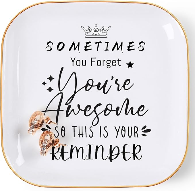 Inspirational Gifts for Women Trinket Ring Dish Jewelry Tray - You're Awesome Gifts for Her Female Friend Unique Gifts for Women Birthday Christmas Valentines Mother's Day, White