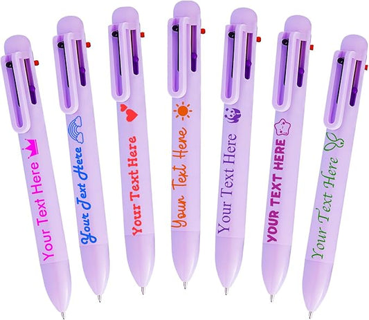 Personalized Multicolor Ballpoint Pen Bulk Custom 6-In-1 Pens with Name Logo Customized Color Pen Boys Girls Teacher Business Gift Lpurple_14PC