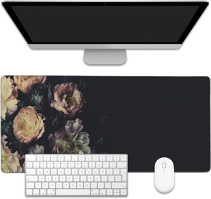 Mouse Pad,Vintage Peonies Desk Mat for Desktop,Desk Pad with Non-Slip Base and Stitched Edge,Extended Mousepad for Office and Home 35.4X15.7 Inch