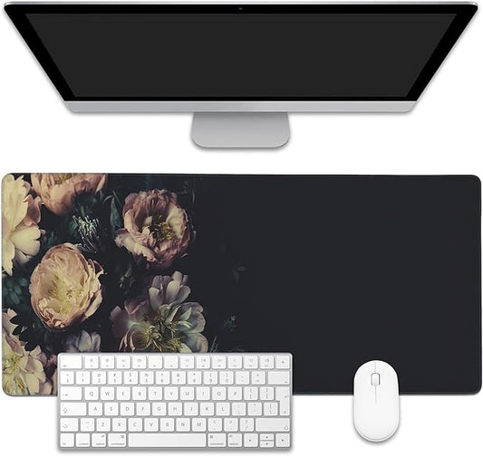 Mouse Pad,Vintage Peonies Desk Mat for Desktop,Desk Pad with Non-Slip Base and Stitched Edge,Extended Mousepad for Office and Home 35.4X15.7 Inch