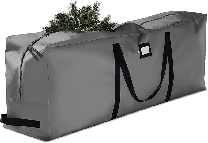Zober Large Christmas Tree Storage Bag - Fits 9 Ft Artificial Trees - Tear Proof 600D Oxford Fabric Waterproof Christmas Tree Bag For Storage Box For Xmas - Strong, Durable Handles - Card Slot - Gray