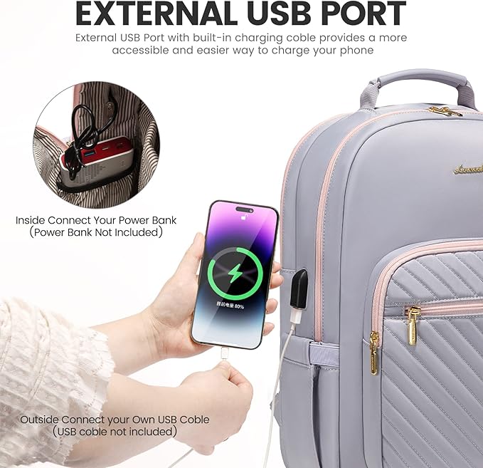 LOVEVOOK Laptop Backpack for Women 18.4 inch,Cute Womens Travel Backpack Purse,Professional Laptop Computer Bag,Waterproof Work Business College Teacher Bags Carry on Backpack with USB Port,Grey Pink
