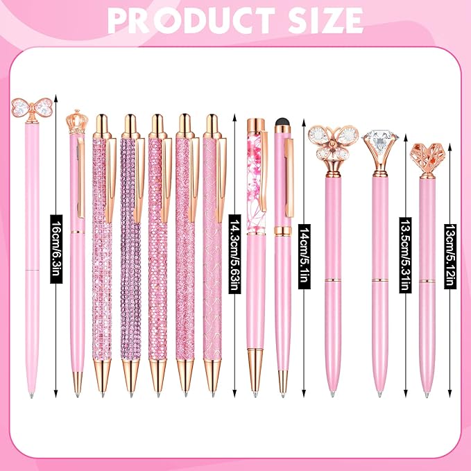 12 Pcs Diamond Pens Metal Liquid Sand Glitter Cute Ballpoint Pen Set Girly Crystal Pen Women Ballpoint Pen Black Ink Ball Point Pen Gift for Women Office Supplies School Wedding Party Desk (Pink)