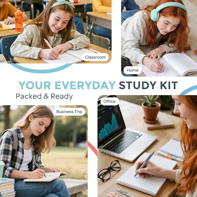 Nicpro 39 PCS Aesthetic School Supplies with Cute Pen Case, 12 Pastel Highlighters, 5 Black Ink Gel Pens, 6 Mechanical Pencils Set 0.5 & 0.7mm for Students Stationary College Essentials (Blue)