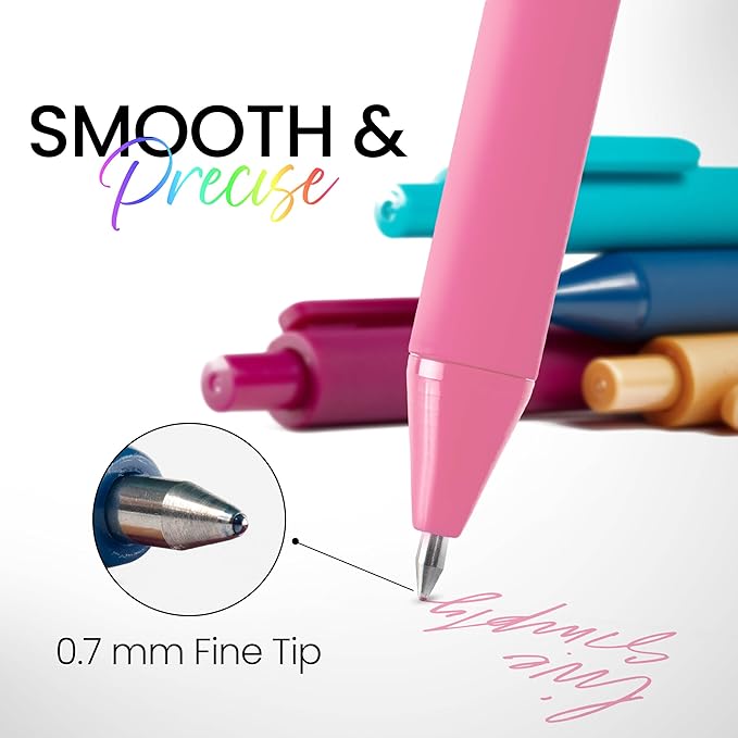 Loddie Doddie Macaron Color Pens for Journaling & Note Taking - 8 Pack 0.7 mm Medium Point Smooth Retractable Pens, No Bleed & Smudge - Pastel Colored