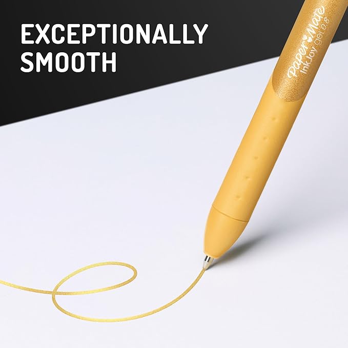 Paper Mate InkJoy Gel Pens, Metallic, Retractable, Medium Point, (0.8mm), Glittery Assorted Colors, 6 Count - Perfect for Writing, Doodling, Bullet Journaling, Glitter, Sparkle, Writing Fun