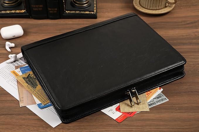 Leather Portfolio for 12.9 inch iPad Pro (2018/2020/2021/2022), Leather Padfolio Organizer with Ipad Holder for Letter Size Notepad, Personalized Portfolio for Men/Women (Black, Non-Custom)