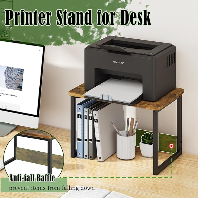 MARTY Printer Stand with Storage for Desk, Desktop Printer Stand Shelf Organzier for Home/Office Heavy Duty Printer Riser Under Desk Small Printer Table for Fax Machine Copier Scanner(Rustic Brown)