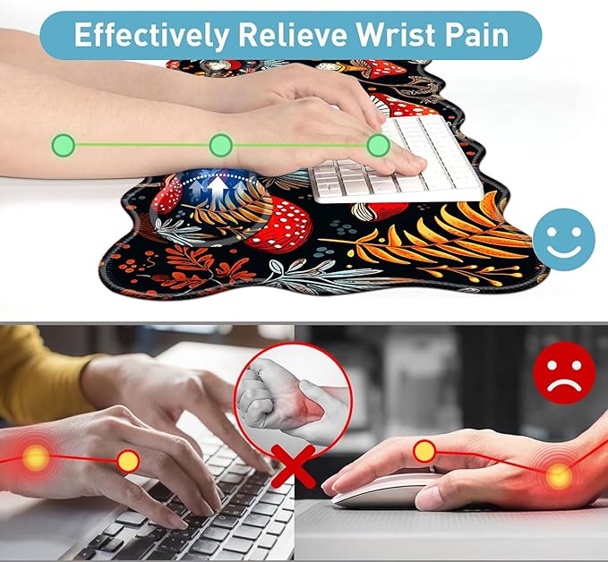 Large Mouse Pad and Keyboard Wrist Rest, Desk Pad for Keyboard and Mouse, 4-in-1 Large Gaming Mouse Pad with Wrist Support, Desk Mat for Home Office Study Game-Vibrant Mushroom and Plant