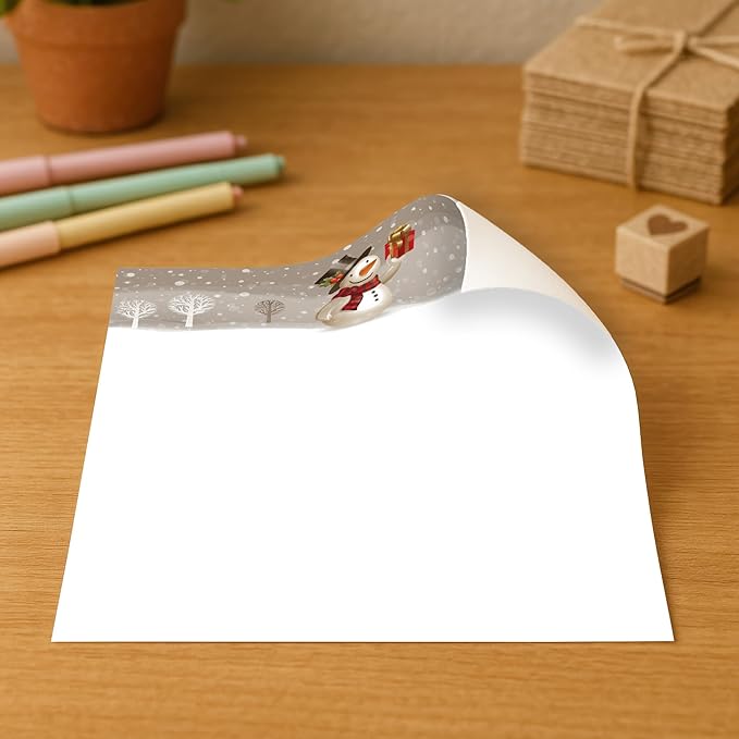 Snowman with Present Christmas Paper - 80 Sheets - Snowy Trees & Gift Design for Christmas Letters, Party Invitations & Seasonal Greetings - 8.5 x 11 - Works with Inkjet & Laser Printers