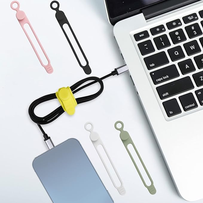 Nearockle 50Pcs Silicone Cable Ties Cord Organizer for Bundling Earphone, Phone Charger, Computer Cords, Reusable Cable Ties Wire Organizer in Home,Office,Kitchen,School (5 Colors)