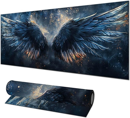 Large Mouse Pad XL 31.5 x 11.8 Inch Black Blue Flame Wing Gaming Desk Mat Extended Keyboard Pad Computer Desk Pad Waterproof Non Slip Mouse Pads for Desktop Office Accessories