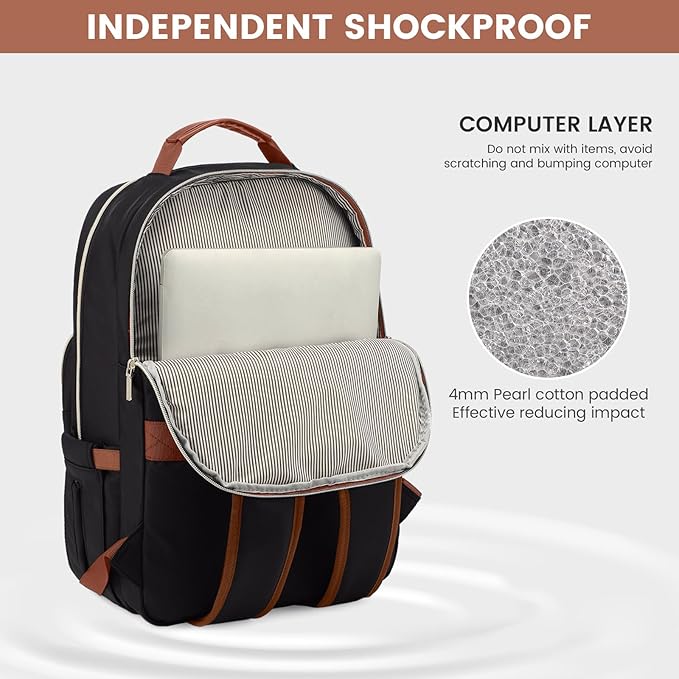 LOVEVOOK Laptop Backpack for Women 17.3 inch,Cute Womens Travel Backpack Purse,Professional Laptop Computer Bag,Waterproof Work Business College Teacher Bag Carry on Backpack with USB Port,Black Brown