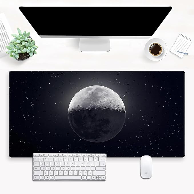 Moon Mouse Pad Sci-fi Galaxy Desk Mat Extended XL Large Gaming Mousepad Dark Computer Pad with Stitched Edges 31.5 x 15.7 inch Keyboard and Mouse pad Office Desk Decoration Pad