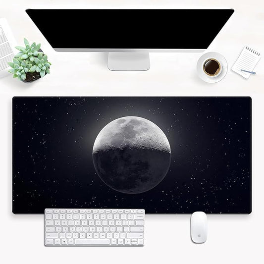 Moon Mouse Pad Sci-fi Galaxy Desk Mat Extended XL Large Gaming Mousepad Dark Computer Pad with Stitched Edges 31.5 x 15.7 inch Keyboard and Mouse pad Office Desk Decoration Pad