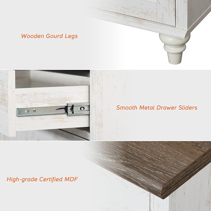 WAMPAT 5 Tier Bookshelf 72" Tall Bookcase with Barn Doors, Large Farmhouse Display Book Shelf with 2 Drawers and Storage Cabinet, Library Wood Bookshelves for Living Room,Kitchen, Rustic White (2PCS)