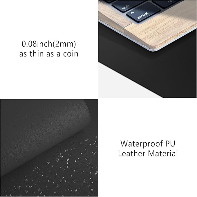 Mouse Pad Desk Protector Mat, Large PU Leather Office Desk Mat, Non-Slip Desk Pad for Keyboard and Mouse, Waterproof Desk Blotter Pad for Writing, Wide & Smooth Laptop Desk Pads, Black (17’’X36’’)