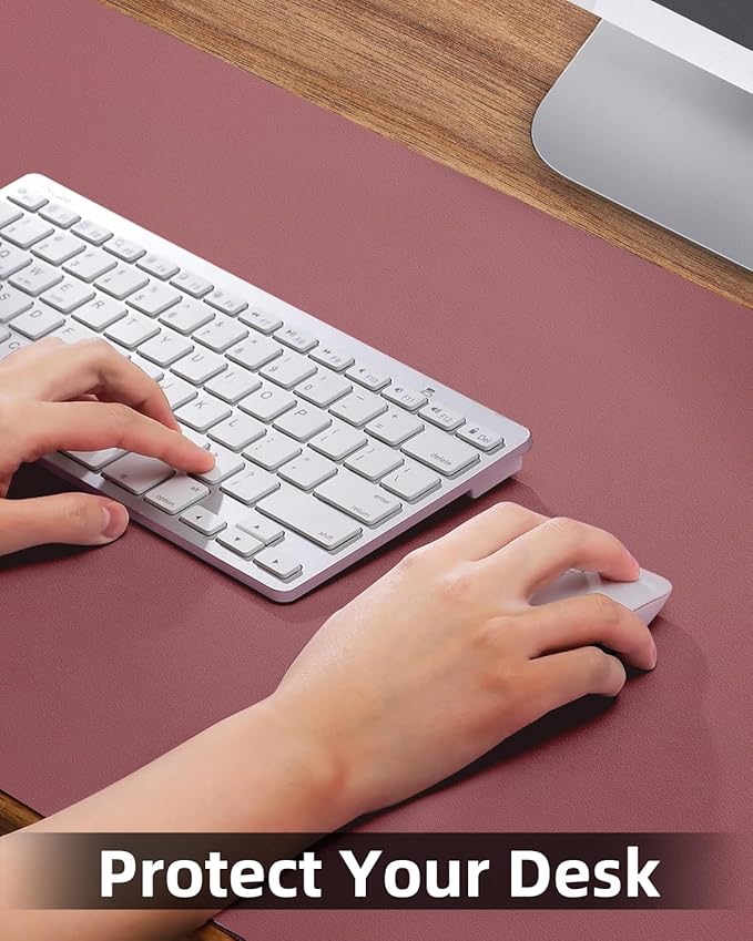 Leather Desk Pad Protector, Large Desk Mat, Mouse Pad, Non-Slip PU Leather Desk Blotter,Desk Cover mat,Desk mat for Keyboard and Mouse,Mat for Office&Home (Rose Purple, 48" x 17")