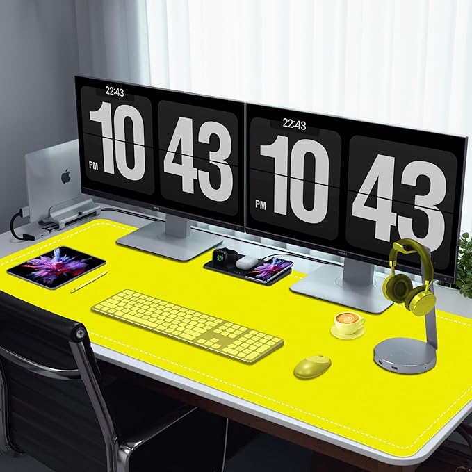 Non-Slip Desk Pad, 24" x 14" Large Mouse Pad, PU Leather Desk Mat with Suede, Laptop Desk Pad, Waterproof Keyboard Pad, Desk Blotter for Office/Home/Decor (Lemon Yellow)