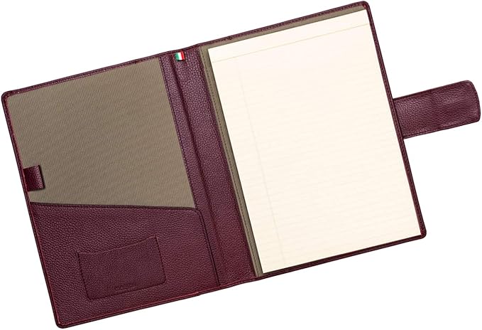 Maruse Italian Leather Executive Padfolio, Folder Organizer with Magnetic Closure and Writing Pad, Handmade in Italy, Wine