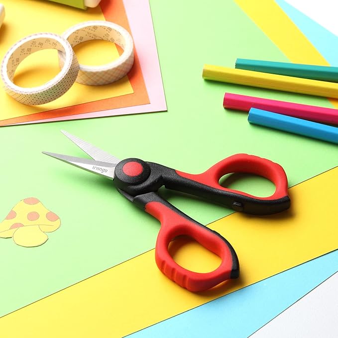 LIVINGO 4.5” Small Sharp Embroidery Scissors, Precise Detail Pointed Tip Stainless Steel Shears for Cutting Fabric, Needlework Thread Yarn Craft Sewing, Scrapbook, Paper, 2 Pack Red/Black