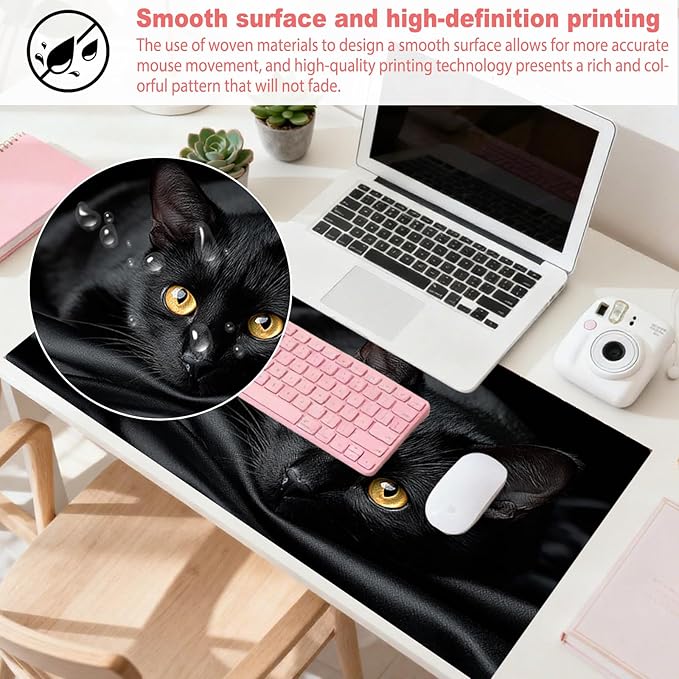 Nuxovilar Professional Large Mouse Pad & Computer Game Mouse Mat (35.4x15.7IN, Mysterious Black Cat Art) (90 * 40cm Mysterious Black Cat)