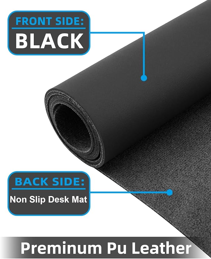 Leather Desk Pad Protector, Office Desk Mat, Large Mouse Pad, Non-Slip PU Leather Desk Blotter, Laptop Desk Pad Desk Accessories for Office and Home (Black, 40" x 17")