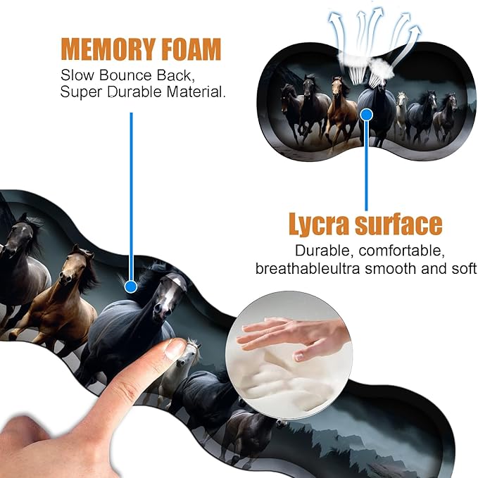 4 in 1 Ergonomic Keyboard Wrist Rest & Mouse Pad Wrist Rest Set, Large XXL Gaming Desk Mat 31.5"x 11.8" with Non-Slip Base, Memory Foam for Home Office Study Gaming, Running Horses