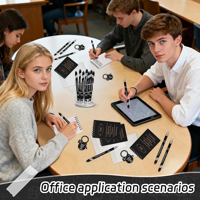 CZWZ 80 Pcs Employee Appreciation Gifts Set, Includes Notepads Pens Thank You Keychains and Organza Bags, Team Recognition Gifts for Coworkers Staff Employees Retirement Birthday Christmas(Black)