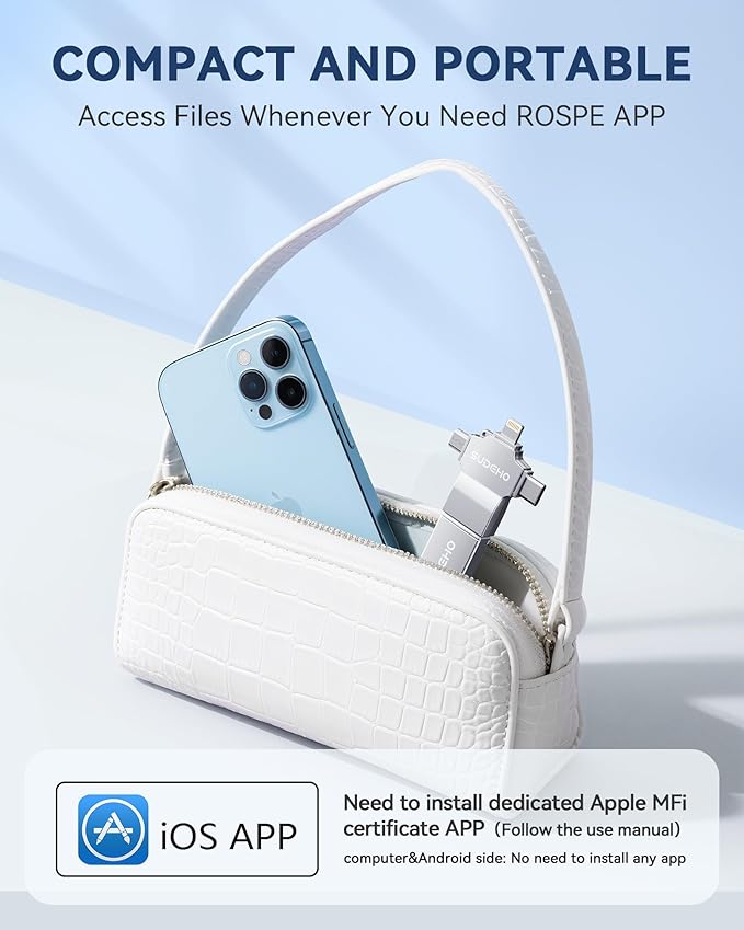 MFi Certified Photo Stick 512GB USB Flash Drive for iPhone, 4 in 1 External Memory Thumb Drive for Picture Video Saver and Backup, High Speed Memory Stick USB Drive for iPhone/iPad/Android/PC (Silver)