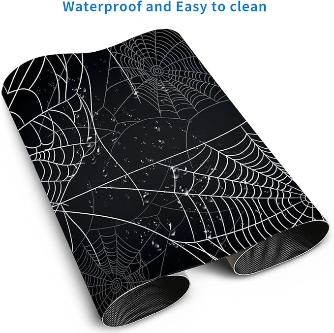 MAYCARI Halloween Cute Spider Webs Mouse Pad Kawaii Cartoon Funny Spirit Extended Desk Mat Non-Slip Rubber Baseb Large Black White Mousepad for Desk Gaming Laptop Desktop 31.5"X15.7"