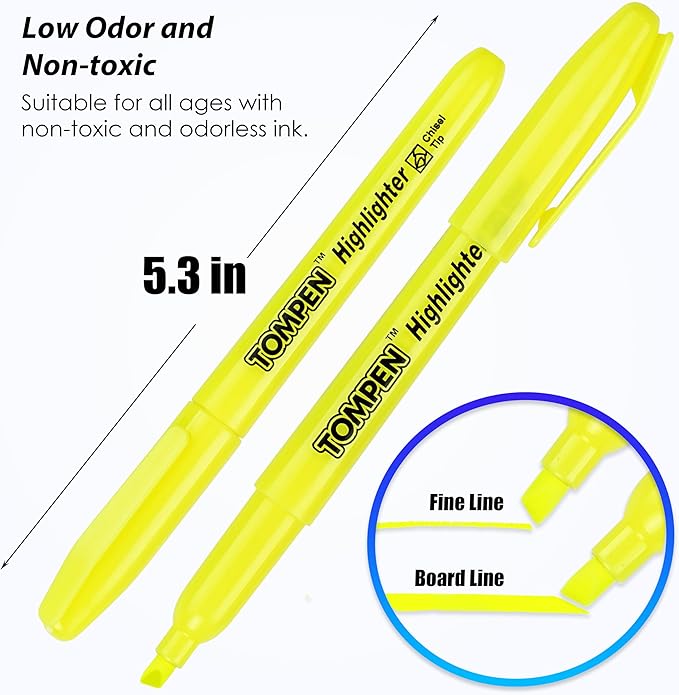 Highlighters Yellow 48 Pack,Bible Highlighters No Bleed–Bulk Chisel Tip High lighter Markers Set for School, Office,Study, Journaling–Smear-Free,Quick Dry–Fluorescent Pens for Teachers Students