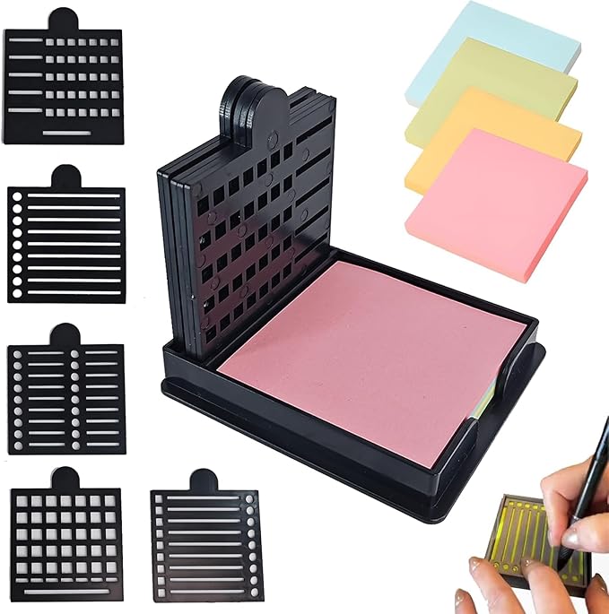 2025 New Sticky Note Stencil, Sticky Note Holder with Five Templates, Suitable for 3x3 Inch Sticky Notes, Perfect for to-Do Lists, Home, Office, Reusable Sticky Notes Dispenser (Black 5 Templates)