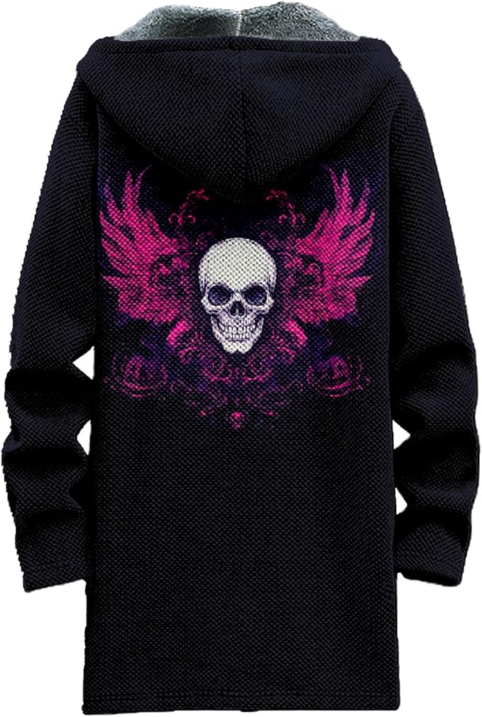 MARSVOVO Mens Cardigan Sweater Cool Graphic Lined Fleece Long Coat Zip With Pockets Fashion Coat Warm Fitted Jacket