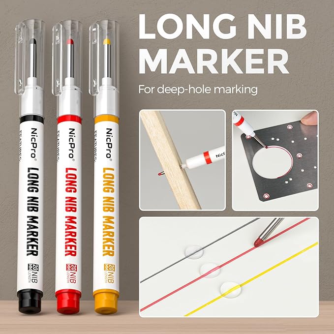 Nicpro 5 Pack Carpenter Pencils with Sharpener, Construction Mechanical Pencil with 53 Refills, Heavy Duty Marking Tools, Long Nib Marker Pens for Architect Marking (Black, Red, Orange, Green, Blue)