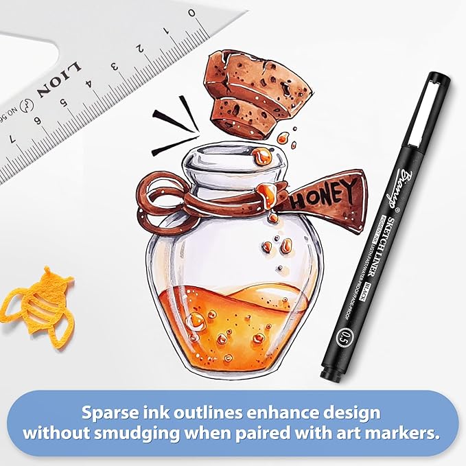 Bianyo Art Drawing Pens Art Supplies - 10 Assorted Art Pens + 2 Black Art Markers, Upgraded Pigment Water-Resistant Archival Ink, Bonus Pouch Bag - Perfect for Artists, Crafters