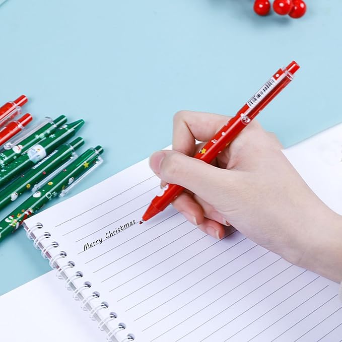 10-Pack Christmas Themed Pens Retractable Gel Pens, Festive Holiday Party Favors, Stocking Stuffers, and School Supplies for Students