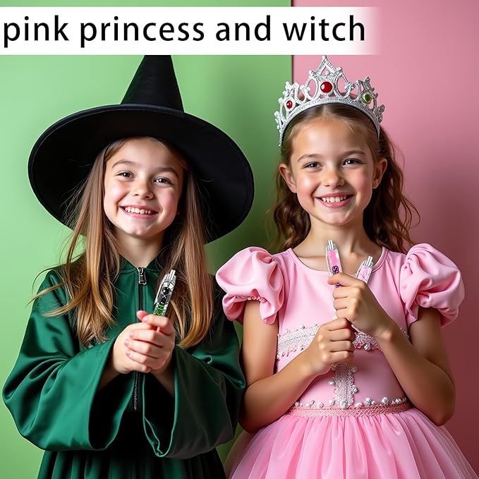 Halloween Princess and Witch Pens Set – Magical Fantasy-Themed Ballpoint Pens for Girls, Students, Stationery Lovers – Smooth Writing Pens for School, Journaling, Gifts – Pink Green Pens, 8 Pack