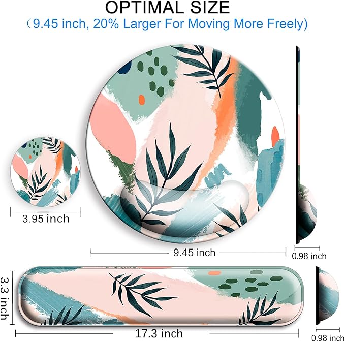 Mouse Pad and Keyboard Wrist Rest Support, with Non-Slip PU Base,Gel Mouse Pad with Coaster,Pain Relief for Gaming, Computer,Office -Sun Leaves 2