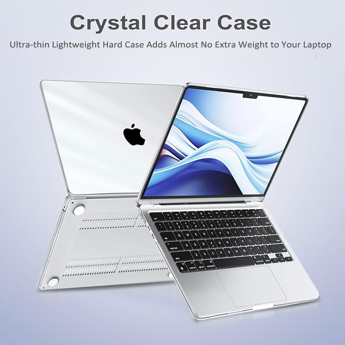 MOSISO Compatible with MacBook Air 13 inch Case 2025 2024 2023 2022 M4 A3240 M3 A3113 M2 A2681, Plastic Hard Shell&Keyboard Cover&Screen Film&Type C for MacBook Air 13.6 inch Case, Crystal Clear