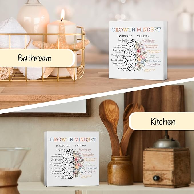 Mental Health Gifts Office Decor, Growth Mindset Therapist Office Motivational Desk Sign, Counseling Office Must Haves, Positive Affirmations Decorative Accessories Inspirational Tabletop Decor, psychologist gifts, 5x5 Inch