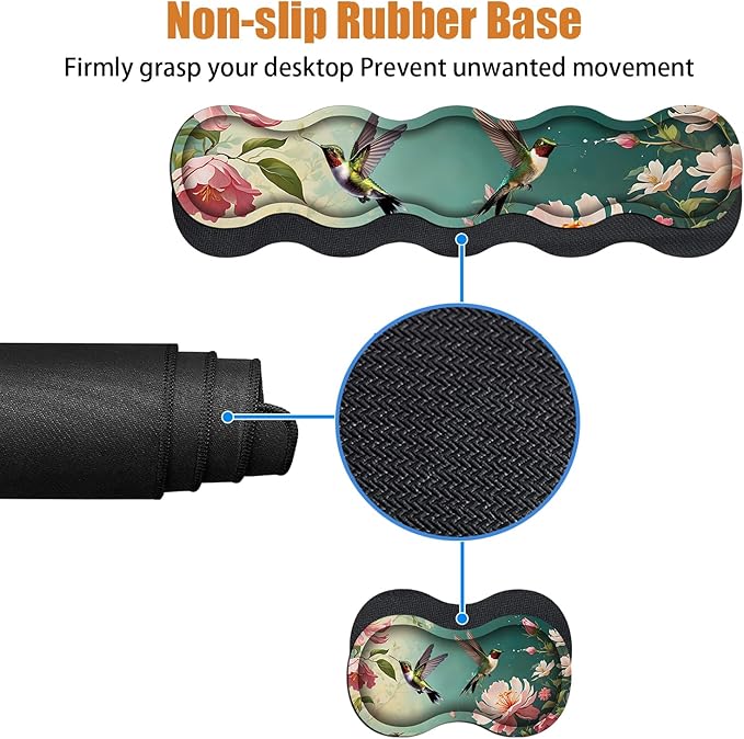 4 in 1 Ergonomic Keyboard Wrist Rest & Mouse Pad Wrist Rest Set, Large XXL Gaming Desk Mat 31.5"x 11.8" with Non-Slip Base, Memory Foam for Home Office Study Gaming, Hummingbird Flowers