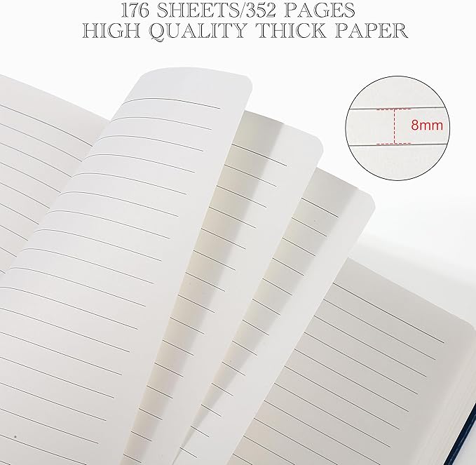 Lined Journal Notebook for Women Men, 352 Pages A5(5.7" x 8.3")College Ruled Hardcover Leather Journals for Writing, Daily Journal Notebooks for Work, Note Taking, Travel, School, Business (Navy blue)