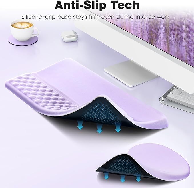 Ospelelf Ergonomic Mouse Pad and Keyboard Stand Wrist Rest Set, Memory Foam Comfort, Pain Relief for Typing, Office Desk Accessories, Purple