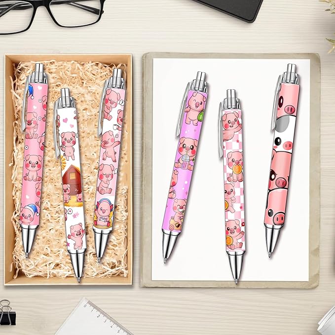 Idealmuzik Pink Pig Pens Set – Cute Piggy Gel Pens for Kids, Teens, and Animal Lovers – Fun Writing Stationery Gift for School, Office, or Journaling – Thanksgiving Christmas New Year Gifts, 6 Pack