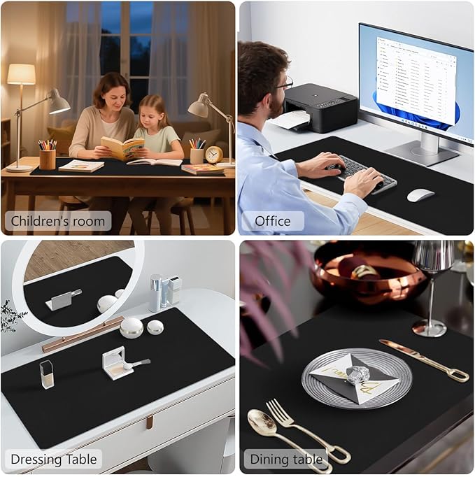 Leather Desk Mat, 31.5"×15.7" Desk Matt for Desktop, Waterproof Keyboard Pad, Computer Mats for Desktop, Large Mouse Pad, Non-Slip Computer Mat for Office Home - Black