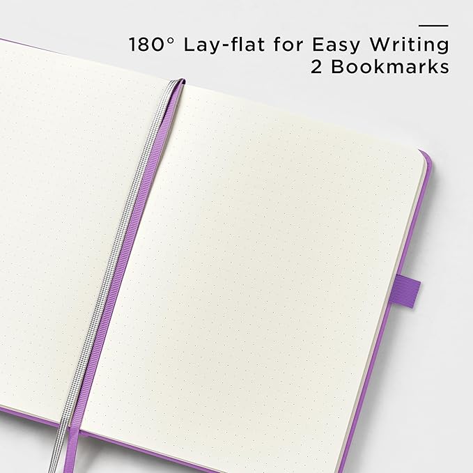 &And Per Se Dotted Journal Notebook, A5 Hardcover Leather Bullet Dotted Journal, 160 Pages 100 gsm Thick Paper, 3 Sheets of Stickers Included- 5.7'' x 8'' (Violet)